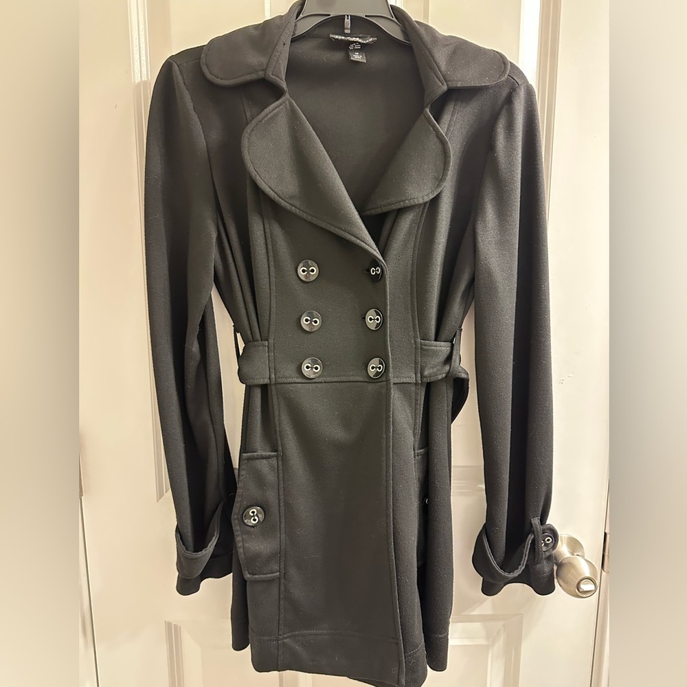 I.N. San Francisco Black Double-Breasted Trench Coat